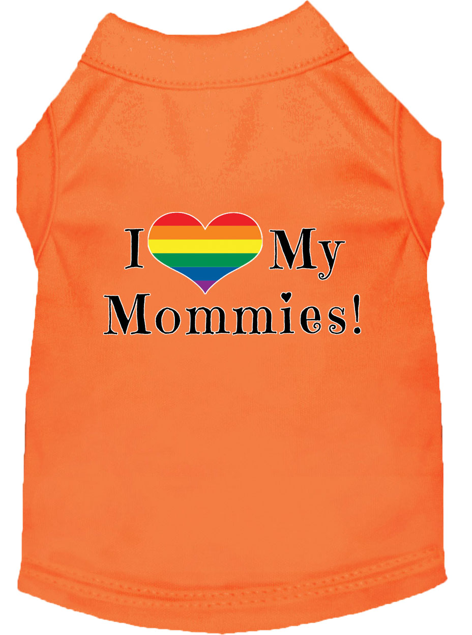 I Heart my Mommies Screen Print Dog Shirt Orange Lg